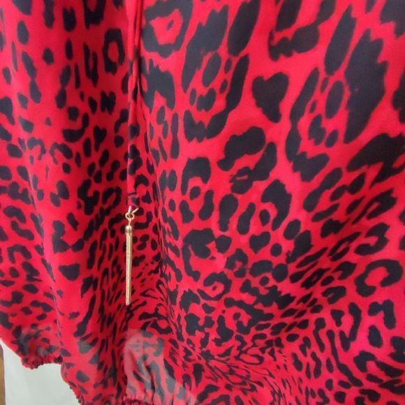 INC International Concepts Cold Shoulder Blouse Animal Print Top Red 3X - Picture 2 of 8